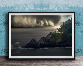Heceta Head Lighthouse Wall Art: Oregon Coast Nautical Scene