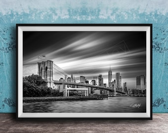 Brooklyn Bridge Wall Art Print: Black and White New York Cityscape