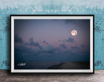 Moon Over Shoreline Wall Art - Peaceful Coastal Beach View