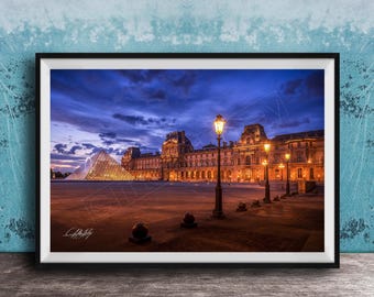 Paris Cityscape Print: Louvre Pyramid at Sunset (Framed or Canvas)