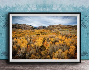 Fall Wyoming Landscape Print - Colorful Mountains and Wildlife Scene