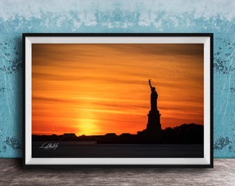 New York City Print: Abstract Statue of Liberty (Sunset Colors)