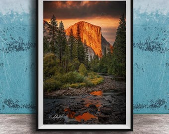 Yosemite El Capitan Merced River Sunrise Print, Granite Landscape Scenic Wall Art