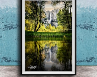 Yosemite National Park Print: Swinging Bridge at Sunrise (Merced River Landscape)