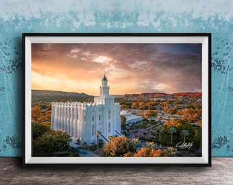 St. George LDS Temple Print, Sunrise and Sunset Views (Wall Art)