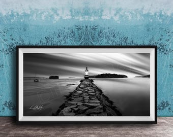 Coastal Lighthouse Canvas, Portland Maine, Black and White (Spring Point View)
