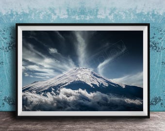Mount Fuji Canvas Wall Art: Snowcapped Peak with Sakura Trees