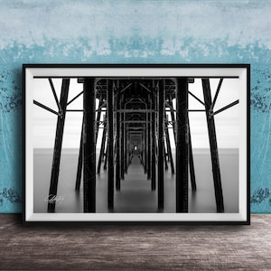 Oceanside Pier Photo Print, Black and White Coastal Scene (Multiple Sizes)