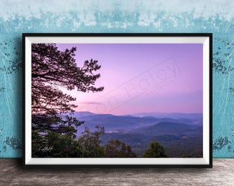 Blue Ridge, Misty Sunrise Panorama | Foggy Peak Scene | Woodland Vista Retreat