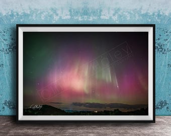 Northern Lights Wall Art: Aurora Over Smoky Mountain Landscape