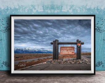 Welcome to the Grand Tetons: Wyoming Wall Decor Autumn Scene (Rustic Cabin Style)