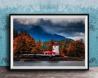 Sitka Lighthouse Photography, Autumn Colors, Alaska Coast (Framed or Unframed)