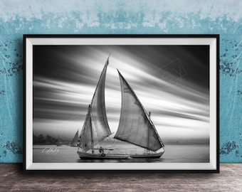 Felucca Sail Boat, Luxor, Cairo Egypt, Nile River Sunset Fine Art