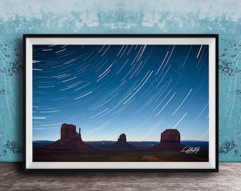 Monument Valley Mittens Star Trails Print - Southwestern Desert Landscape Photo