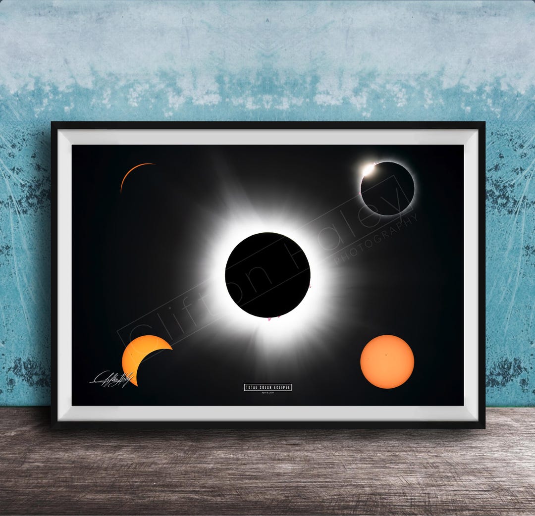 Total Solar Eclipse Print: 2024 Phases and Alignment (framed or ...