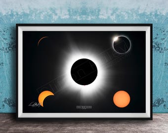 Total Solar Eclipse Print: 2024 Phases and Alignment (Framed or Unframed)