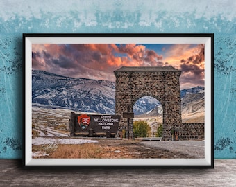 Roosevelt Arch Print | Sunset Silhouette - Floating Frame, Wyoming Peaks, Artist Signed Landscape