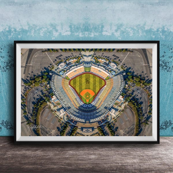 LA Dodgers Stadium, Sunrise Skyline Drone Photo Print | Los Angeles Cityscape | Baseball Landmark Art