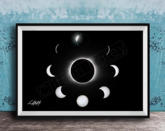Total Solar Eclipse Art Print - Moon Blocking Sun Detail