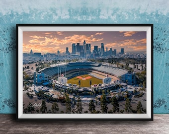 LA Dodgers Wall Art, Dodger Stadium with Skyline (Sunrise & Sunset)