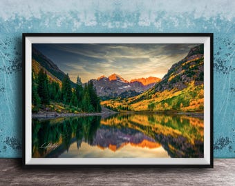 Maroon Bells Autumn Sunrise, Colorado Landscape Canvas (Wall Art)