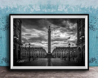 Place Vendôme Wall Art Print: Black and White Paris Photo