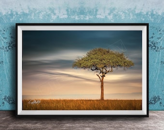 Umbrella Thorn Acacia Wall Art: Bright Boho Maasai Mara Print