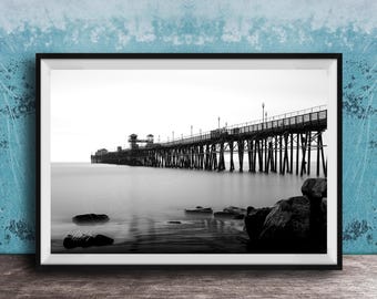 California Pier Wall Art: Black and White Coastal Photo - Framed or Unframed