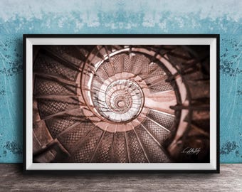 Arc de Triomphe Spiral Staircase Print - Intricate Patterns, Warm Light