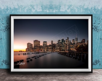 NYC Brooklyn Bridge Print, City Skyline at Sunrise and Twilight (Fine Art)