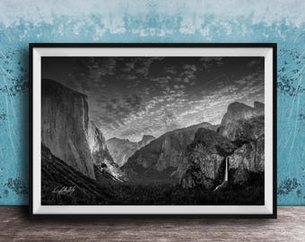 Yosemite Valley Print: Tunnel View at Sunrise (Black and White)