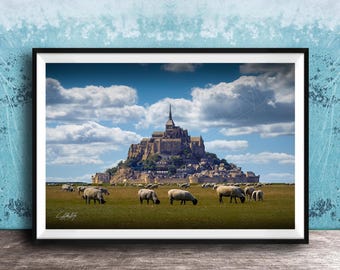 Mont Saint Michel, Sheep Edition Print | Normandy Coastal Vista | Artist Signed