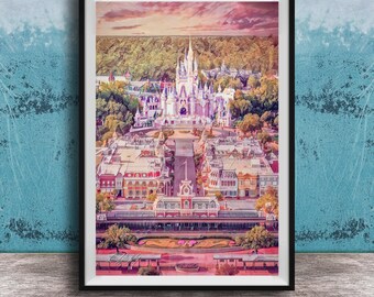 Disney Castle Watercolor Print: Main Street, Magical Kingdom View