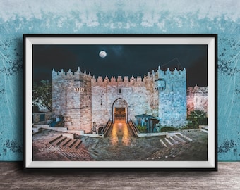 Damascus Gate Wall Art: Jerusalem Landmark at Night