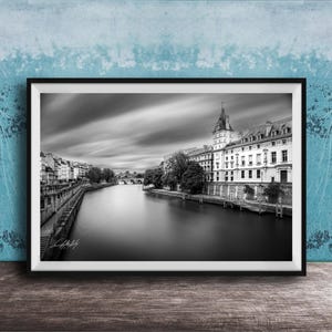 Conciergerie Paris Black and White Photo, Seine Clock Tower Long Exposure Print