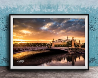 Alexander 3rd Bridge Print: Paris Cityscape at Sunset (Gallery Wall Art)