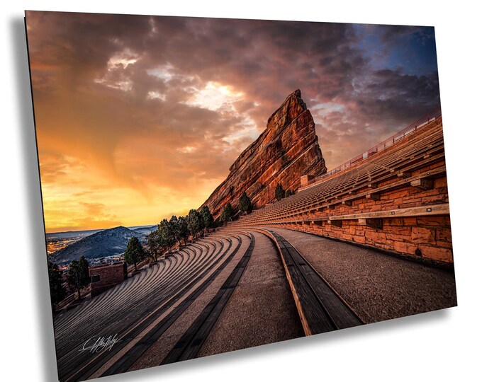 Featured listing image: Red Rocks Amphitheater Fine Art Print at Sunrise - Colorado Landscape Photography - Unique Home Decor