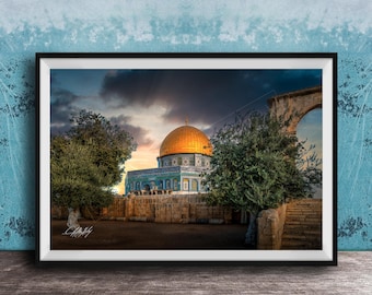 Jerusalem Dome of the Rock Wall Art - Olive Trees Landscape