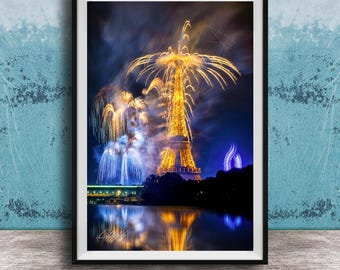 Eiffel Tower Night, Long Exposure Fireworks Paris Print | Iconic Scene | French Wall Art