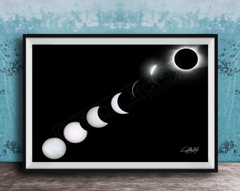 Celestial Solar Eclipse Print, Red Shade Moon Blocking Sun