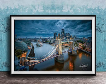 Tower Bridge Art Print: London Cityscape at Dusk (Framed or Unframed)