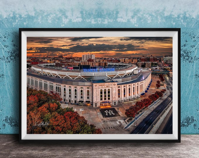 Featured listing image: Yankee Stadium Art: Autumn Baseball Scene (Metal or Canvas Print)