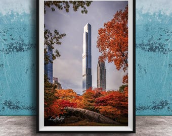 Central Park Tower Wall Art - Fall Colors Sunset in Manhattan