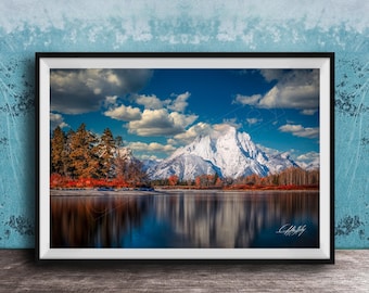 Grand Teton Nature Print, Oxbow Bend Reflection (Sunrise Landscape)