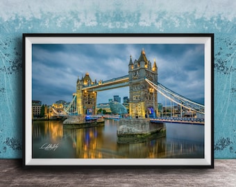 London Tower Bridge Print, Sunset Skyline (Cityscape Wall Art)