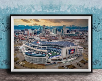 Broncos "Mile High" Empower Stadium with the Denver Skyline and Rocky Mountains