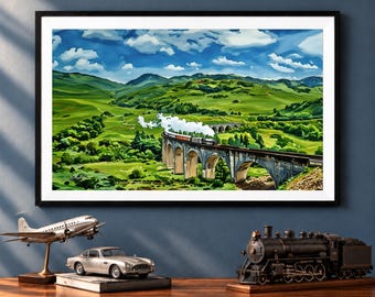 Hogwarts Express Watercolor Print, Glenfinnan Viaduct Scotland Art, Highlands Wall Decor