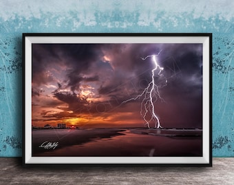 Electric Sunrise Wall Art - Lightning Storm on Canvas