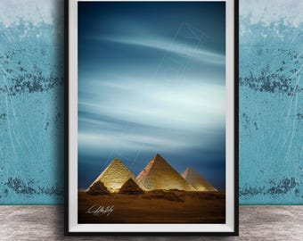 Giza Pyramids Sunset Print, Sphinx Fine Art Photography