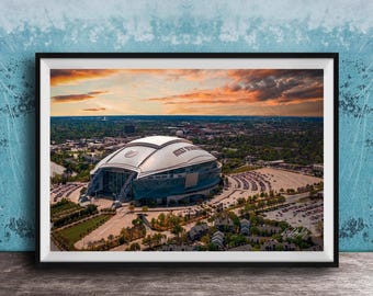 Dallas Cowboys Stadium Print - Sunset Aerial Drone Photo